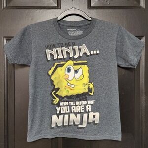 SpongeBob SquarePants Boys Graphic Medium Gray Short Sleeve Ninja Tee Shirt